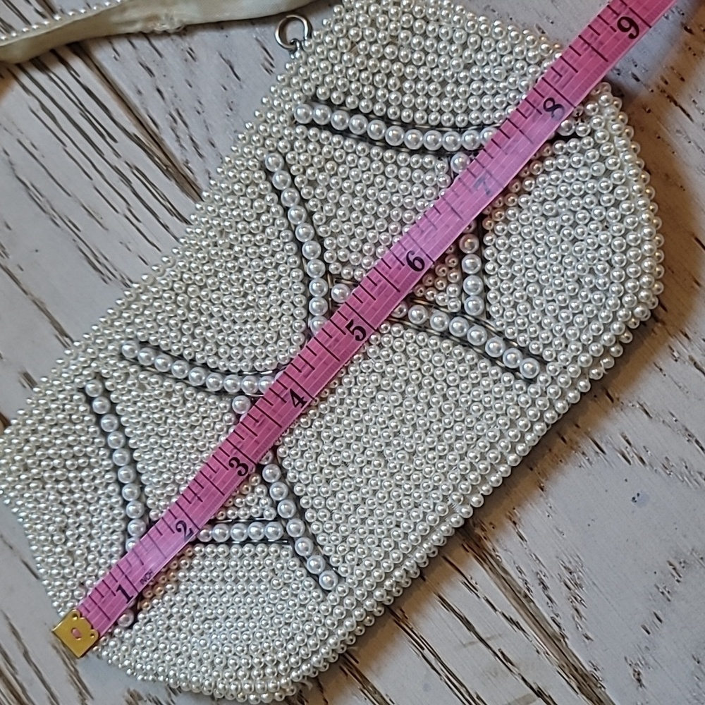 Vintage 50s Pearl Beaded Made In JAPAN Evening Bag Clutch - Picture 10 of 12